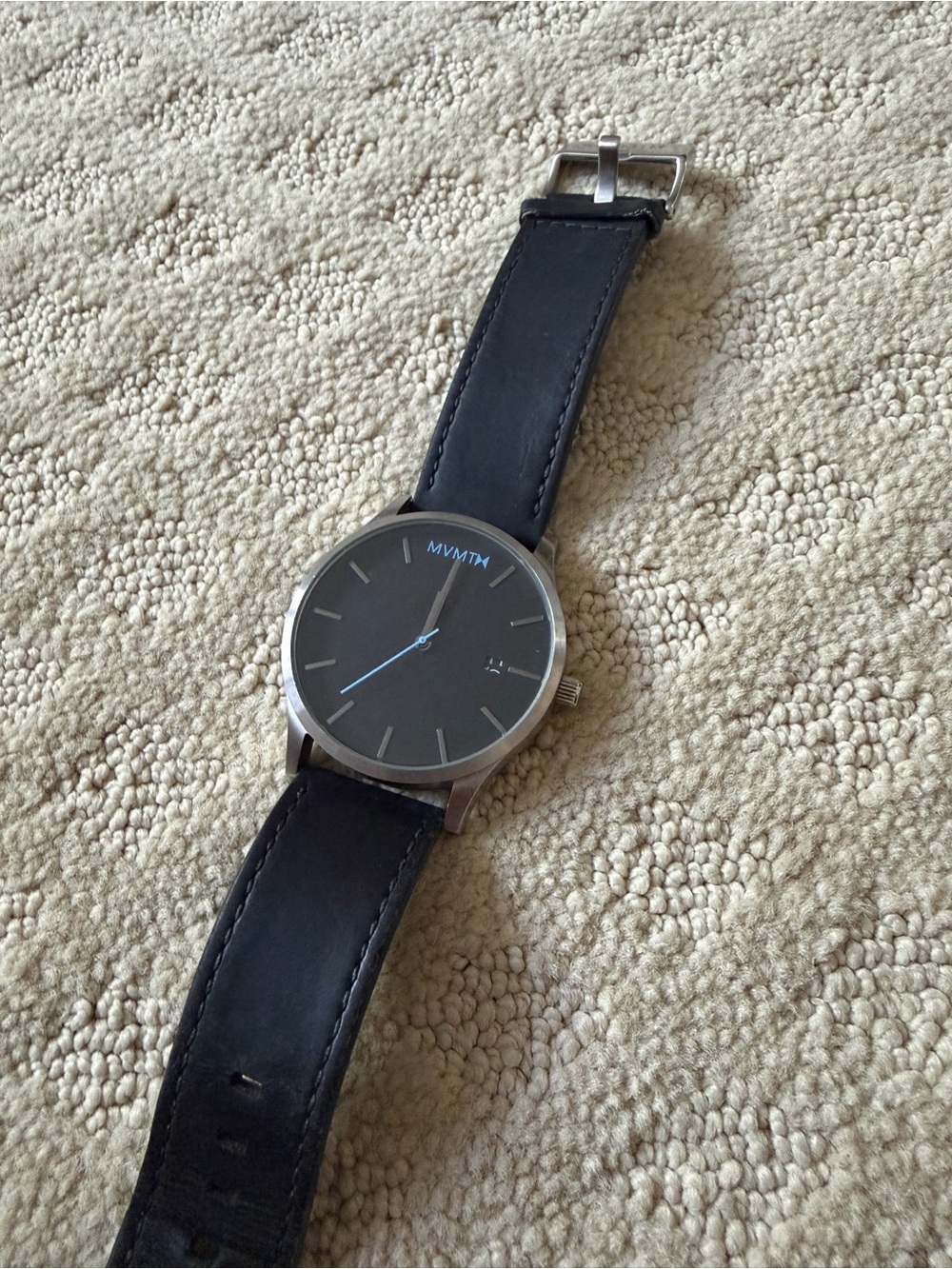 MVMT Black Dial Watch with Black Leather Strap and Silver Case